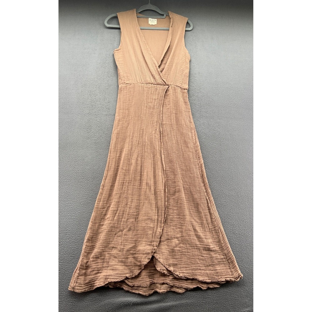 Mirth Dress Womens Handmade Edition Cotton Gauze Wrap Maxi Dress Mauve Brown SM